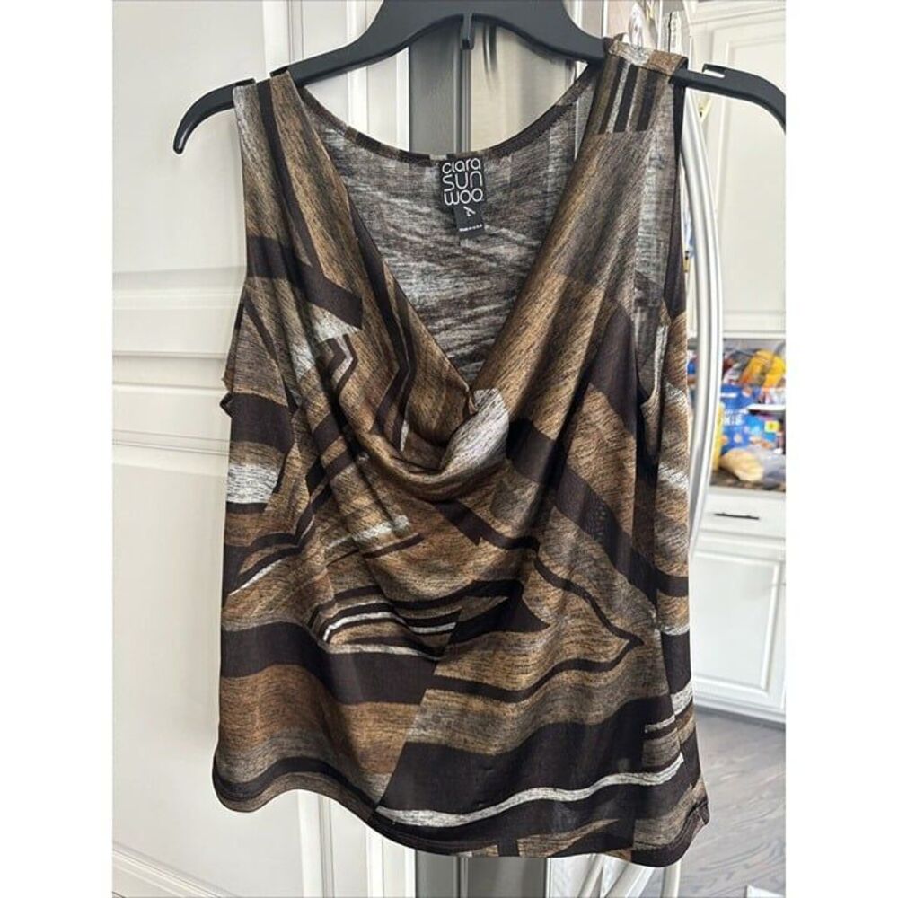 Clara Sun Woo Sleeveless Top Abstract Print Stretchy‎ Womens Large